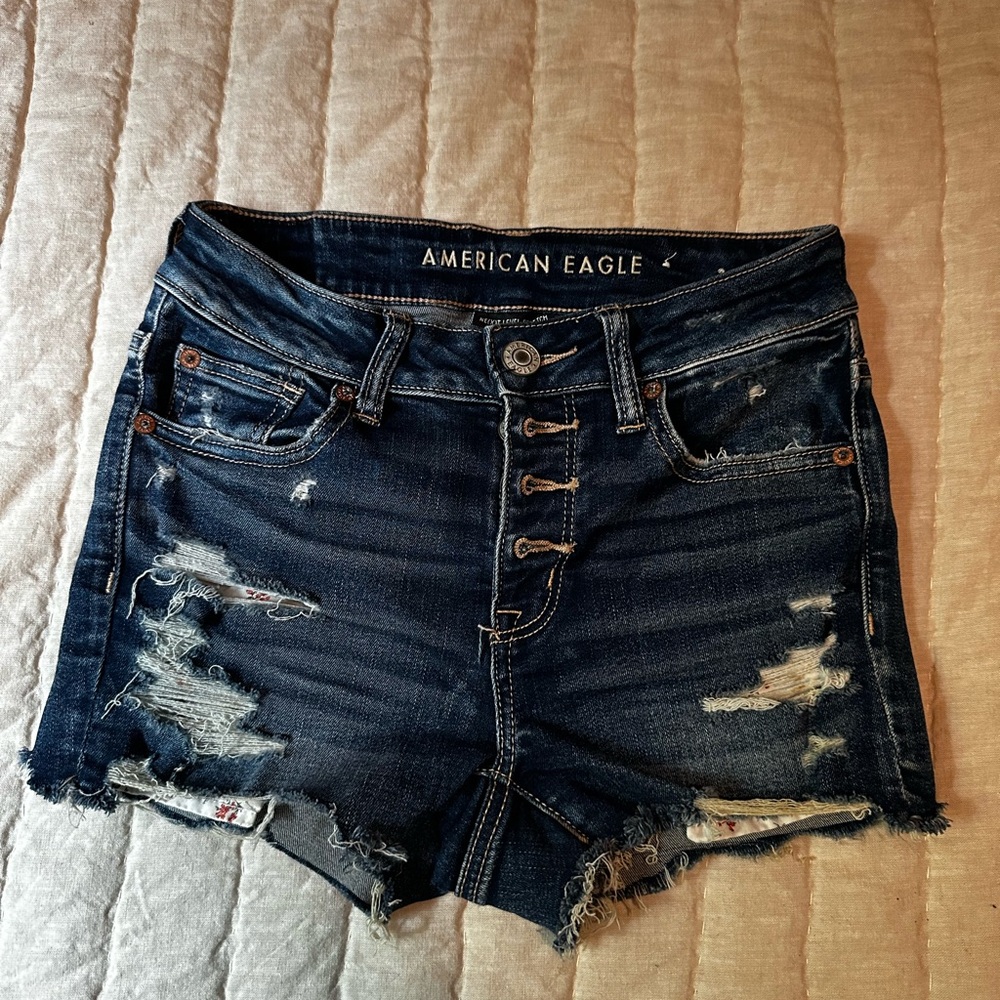 American Eagle Outfitters Women's Distressed Denim Shorts - Blue